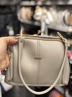 Nas Bag Burslu Klipsli Vintage Omuz ve Çapraz Çanta (23x20 cm ebatlarındadır) Kum Victoria
