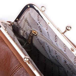 Nas Bag Burslu Klipsli Vintage Omuz ve Çapraz Çanta (23x20 cm ebatlarındadır) Taba Victoria