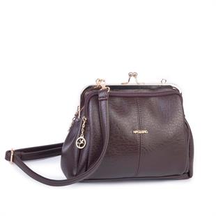Nas Bag Burslu Klipsli Vintage Omuz ve Çapraz Çanta (23x20 cm ebatlarındadır) Kahve Victoria
