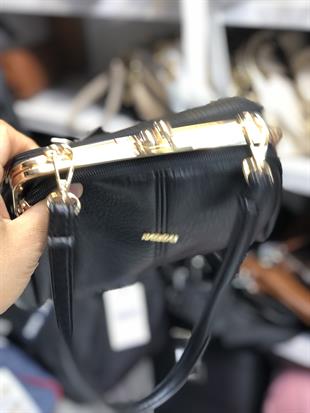 Nas Bag Burslu Klipsli Vintage Omuz ve Çapraz Çanta (23x20 cm ebatlarındadır) Siyah Victoria