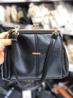 Nas Bag Burslu Klipsli Vintage Omuz ve Çapraz Çanta (23x20 cm ebatlarındadır) Siyah Victoria