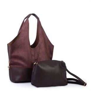 Nas Bag Büyük Boy Salaş Kadın Omuz Çantası Yavrulu Çanta Kahve Süet