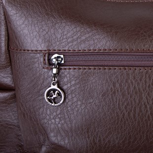 Nas Bag Çok Gözlü Yumuşak ve Hafif Yapılı Çift Askılı Omuz ve Çapraz Çanta ( 30x24 cm ) Kahve Victoria