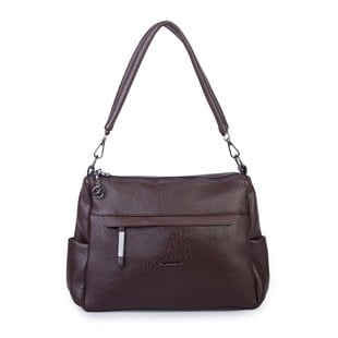 Nas Bag Çok Gözlü Yumuşak ve Hafif Yapılı Çift Askılı Omuz ve Çapraz Çanta ( 30x24 cm ) Kahve Victoria