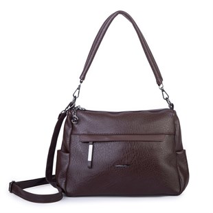 Nas Bag Çok Gözlü Yumuşak ve Hafif Yapılı Çift Askılı Omuz ve Çapraz Çanta ( 30x24 cm ) Kahve Victoria