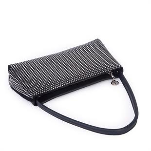 Nas Bag Kadın Basic Baget Omuz ve Çapraz Çanta Siyah Gümüş Taşlı (27x12 cm )