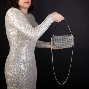 Nas Bag Kadın Çapraz Çanta Black White Diamond SiyahTaşlı