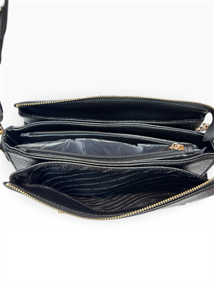 Nas Bag Kadın Çapraz Çanta Kalın Ayarlanabilir Askılı Çanta (En: 26 cm, Boy: 22 cm ) Siyah Victoria Çok gözlü