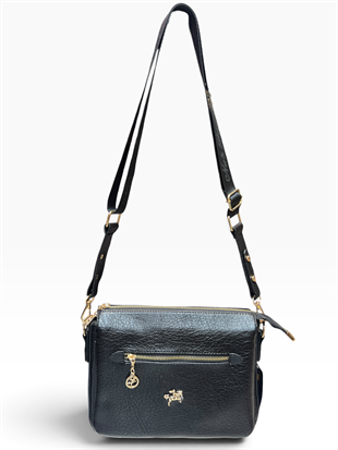 Nas Bag Kadın Çapraz Çanta Kalın Ayarlanabilir Askılı Çanta (En: 26 cm, Boy: 22 cm ) Siyah Victoria Çok gözlü