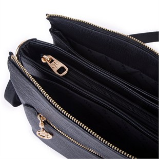Nas Bag Kadın Çapraz Çanta Kalın Ayarlanabilir Askılı Çanta (En: 26 cm, Boy: 22 cm ) Siyah Victoria Çok gözlü