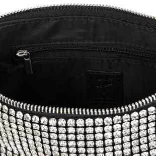 Nas Bag Kadın Çapraz Çanta Siyah White Diamond Beyaz Taşlı Ayarlanabilir Askılı