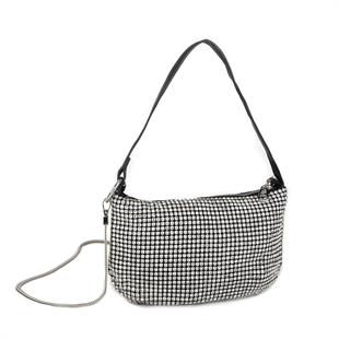 Nas Bag Kadın Çapraz Çanta Siyah White Diamond Beyaz Taşlı Ayarlanabilir Askılı