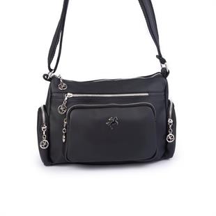Nas Bag Kadın Çapraz Çok Gözlü Günlük Çanta Siyah Dona ( 30x22 cm ebatlarındadır.