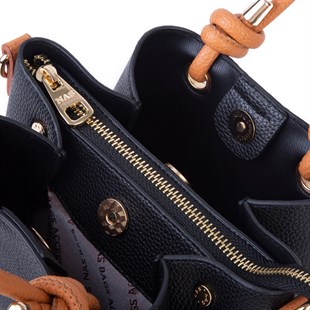 Nas Bag Kadın Charmlı Mini El ve Çapraz Çanta (en :19 cm , boy:15 cm) Siyah Taba Lopez