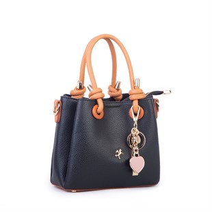 Nas Bag Kadın Charmlı Mini El ve Çapraz Çanta (en :19 cm , boy:15 cm) Siyah Taba Lopez