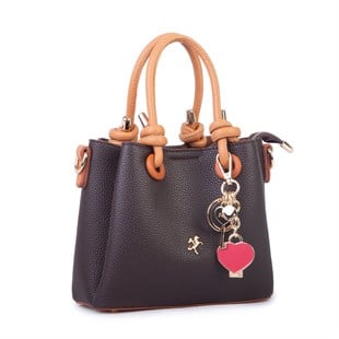 Nas Bag Kadın Charmlı Mini El ve Çapraz Çanta (en :19 cm , boy:15 cm) Kahve Taba Lopez