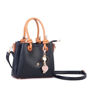 Nas Bag Kadın Charmlı Mini El ve Çapraz Çanta (en :19 cm , boy:15 cm) Siyah Taba Lopez