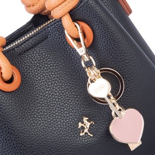 Nas Bag Kadın Charmlı Mini El ve Çapraz Çanta (en :19 cm , boy:15 cm) Siyah Taba Lopez