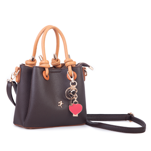 Nas Bag Kadın Charmlı Mini El ve Çapraz Çanta (en :19 cm , boy:15 cm) Kahve Taba Lopez