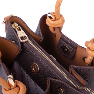 Nas Bag Kadın Charmlı Mini El ve Çapraz Çanta (en :19 cm , boy:15 cm) Kahve Taba Lopez