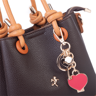 Nas Bag Kadın Charmlı Mini El ve Çapraz Çanta (en :19 cm , boy:15 cm) Kahve Taba Lopez