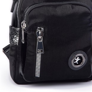 Nas Bag Kadın Dönüştürülebilir Sırt ve Omuz Çantası Şık Geniş Fermuarlı Çanta (24x31x14 cm) Siyah Simli