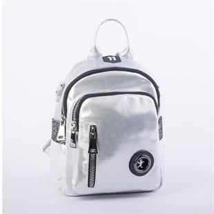 Nas Bag Kadın Dönüştürülebilir Sırt ve Omuz Çantası Şık Geniş Fermuarlı Çanta (24x31x14 cm) Gümüş Simli