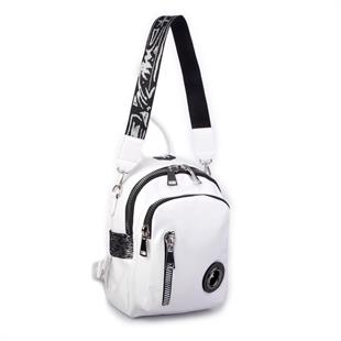 Nas Bag Kadın Dönüştürülebilir Sırt ve Omuz Çantası Şık Geniş Fermuarlı Çanta (24x31x14 cm) Beyaz Krsk Rugan