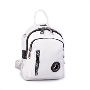 Nas Bag Kadın Dönüştürülebilir Sırt ve Omuz Çantası Şık Geniş Fermuarlı Çanta (24x31x14 cm) Beyaz Krsk Rugan