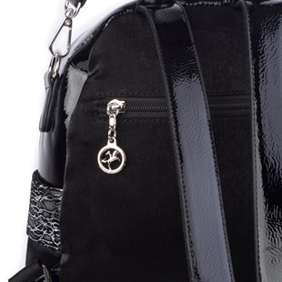 Nas Bag Kadın Dönüştürülebilir Sırt ve Omuz Çantası Şık Geniş Fermuarlı Çanta (24x31x14 cm) Siyah Simli