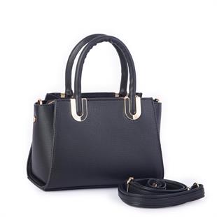 Nas Bag Kadın Midiboy Şık Üç Bölmeli El ve Çapraz Çanta Siyah Lazer (23x17 cm