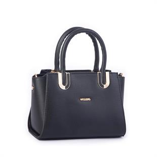 Nas Bag Kadın Midiboy Şık Üç Bölmeli El ve Çapraz Çanta Siyah Lazer (23x17 cm