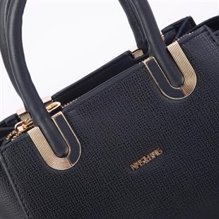 Nas Bag Kadın Midiboy Şık Üç Bölmeli El ve Çapraz Çanta Siyah Lazer (23x17 cm