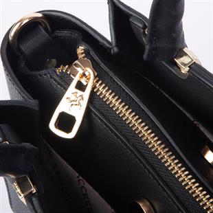 Nas Bag Kadın Midiboy Şık Üç Bölmeli El ve Çapraz Çanta Siyah Lazer (23x17 cm