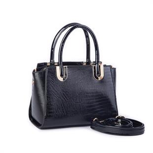 Nas Bag Kadın Midiboy Şık Üç Bölmeli El ve Çapraz Çanta Siyah Lazer (23x17 cm