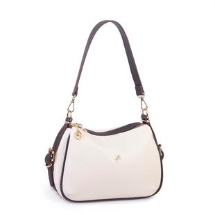 Nas Bag Kadın Omuz ve Çapraz Çanta Çok Gözlü Şık Tasarım (28x18 cm) Krem Kahve Victoria