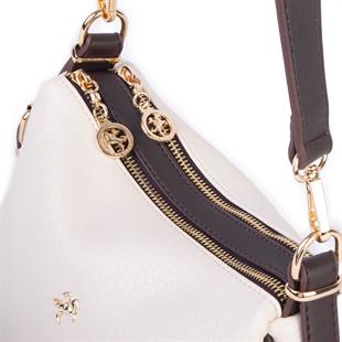 Nas Bag Kadın Omuz ve Çapraz Çanta Çok Gözlü Şık Tasarım (28x18 cm) Krem Kahve Victoria