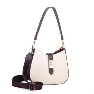 Nas Bag Kadın Oval Omuz ve Çapraz Çanta Krem Kahve Liza