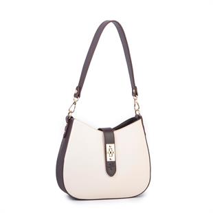 Nas Bag Kadın Oval Omuz ve Çapraz Çanta Krem Kahve Liza