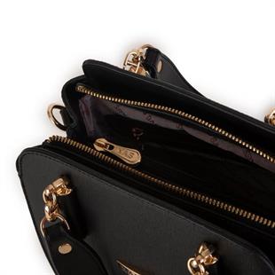 gümüş aksesuarlıdır Nas Bag Kadın Sade ve Şık El ve Omuz Çantası Siyah Mngo (Ölçüsü:24x21x16