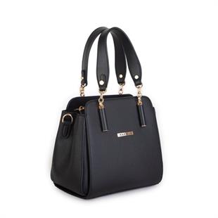 gümüş aksesuarlıdır Nas Bag Kadın Sade ve Şık El ve Omuz Çantası Siyah Mngo (Ölçüsü:24x21x16