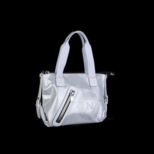 Nas Bag Kadın Taşlı Fermuarlı Şık Omuz Çantası ve Ayarlanabilir Askılı Gümüş Simli(33x30x12 cm)