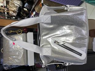 Nas Bag Kadın Taşlı Fermuarlı Şık Omuz Çantası ve Ayarlanabilir Askılı Gümüş Simli(33x30x12 cm)