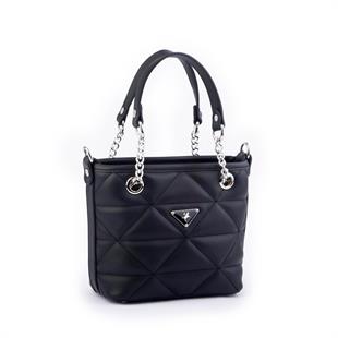 Nas Bag Mini Kadın Zincirli Kapitone El ve Çapraz Çanta 1305 Siyah Dona (19x19)