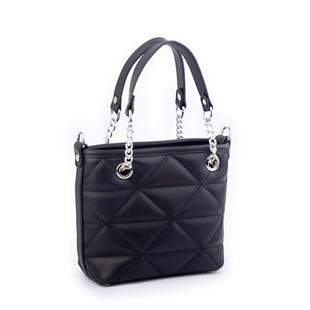 Nas Bag Mini Kadın Zincirli Kapitone El ve Çapraz Çanta 1305 Siyah Dona (19x19)