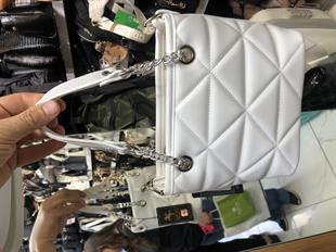 Nas Bag Mini Kadın Zincirli Kapitone El ve Çapraz Çanta 1305 beyaz Dona (19x19)