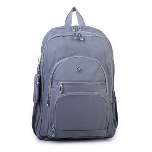 Nas Bag Unisex Hafif Büyük Boy Okul Çantası ve Spor Çantası Çok Gözlü Gri