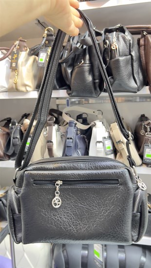 Siyah  1453 Nas Bags çok gözlü postacı çapraz askılı çanta ebat 26cm16 cm