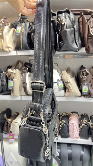 Siyah  1453 Nas Bags çok gözlü postacı çapraz askılı çanta ebat 26cm16 cm