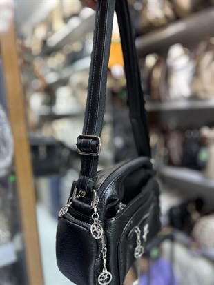 Siyah  1453 Nas Bags çok gözlü postacı çapraz askılı çanta ebat 26cm16 cm